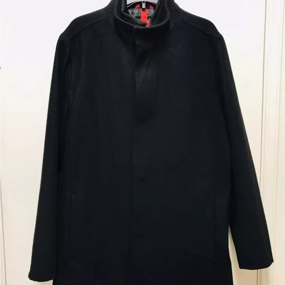 Alfanii Slim Fit Men Black Peacoat Jacket/ Coats Long Sleeves ZIP Up&Snap Size L